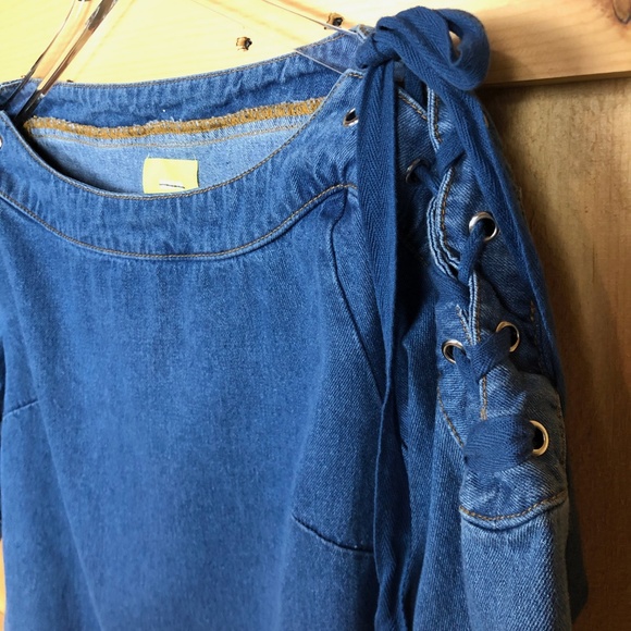 anthropologie | maeve denim tie sleeve shift dress - Picture 4 of 6
